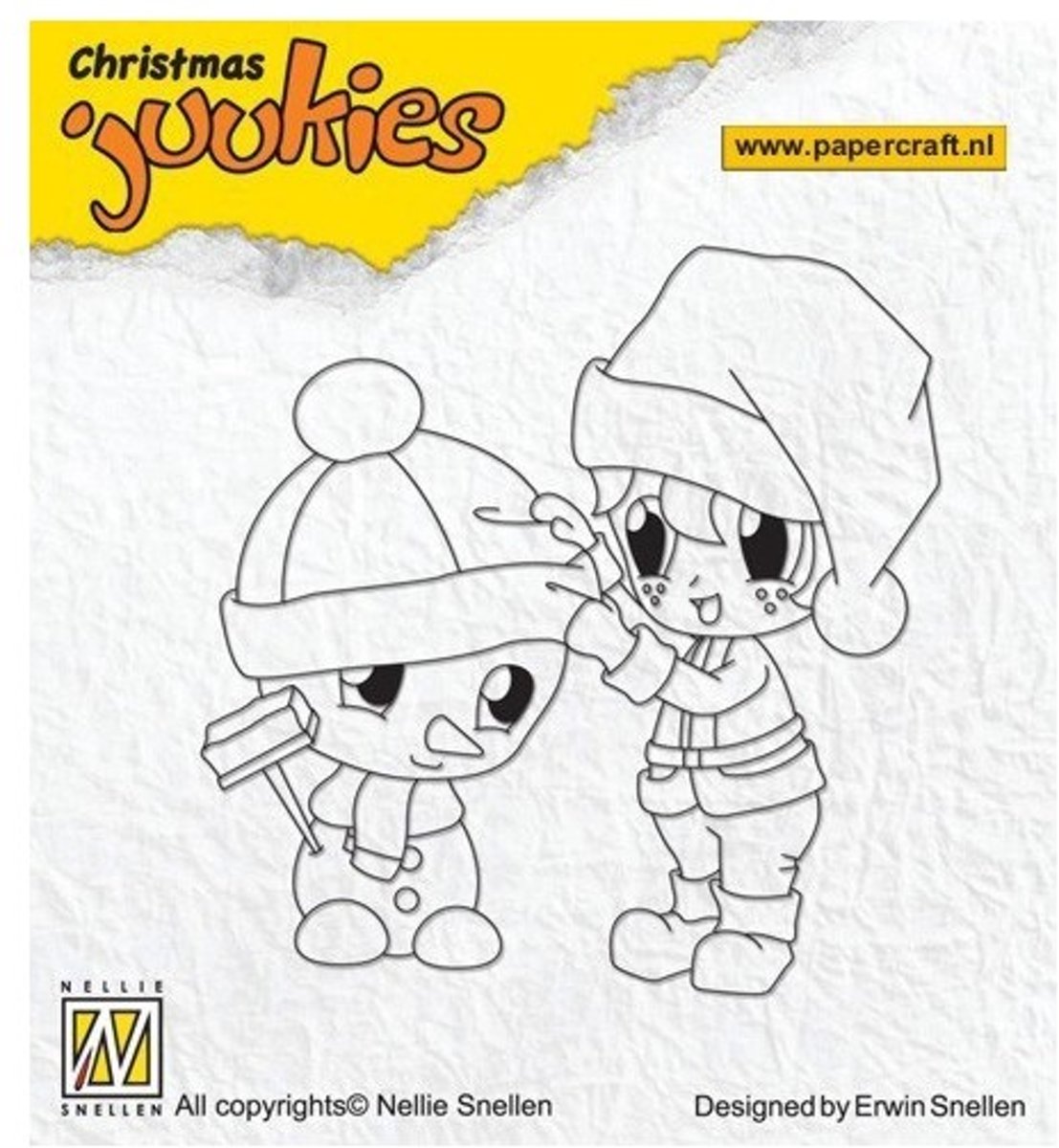 JUK001 Juukie en sneeuwman clear stempel clearstamp Nellie Snellen sneeuwpop kerstmis